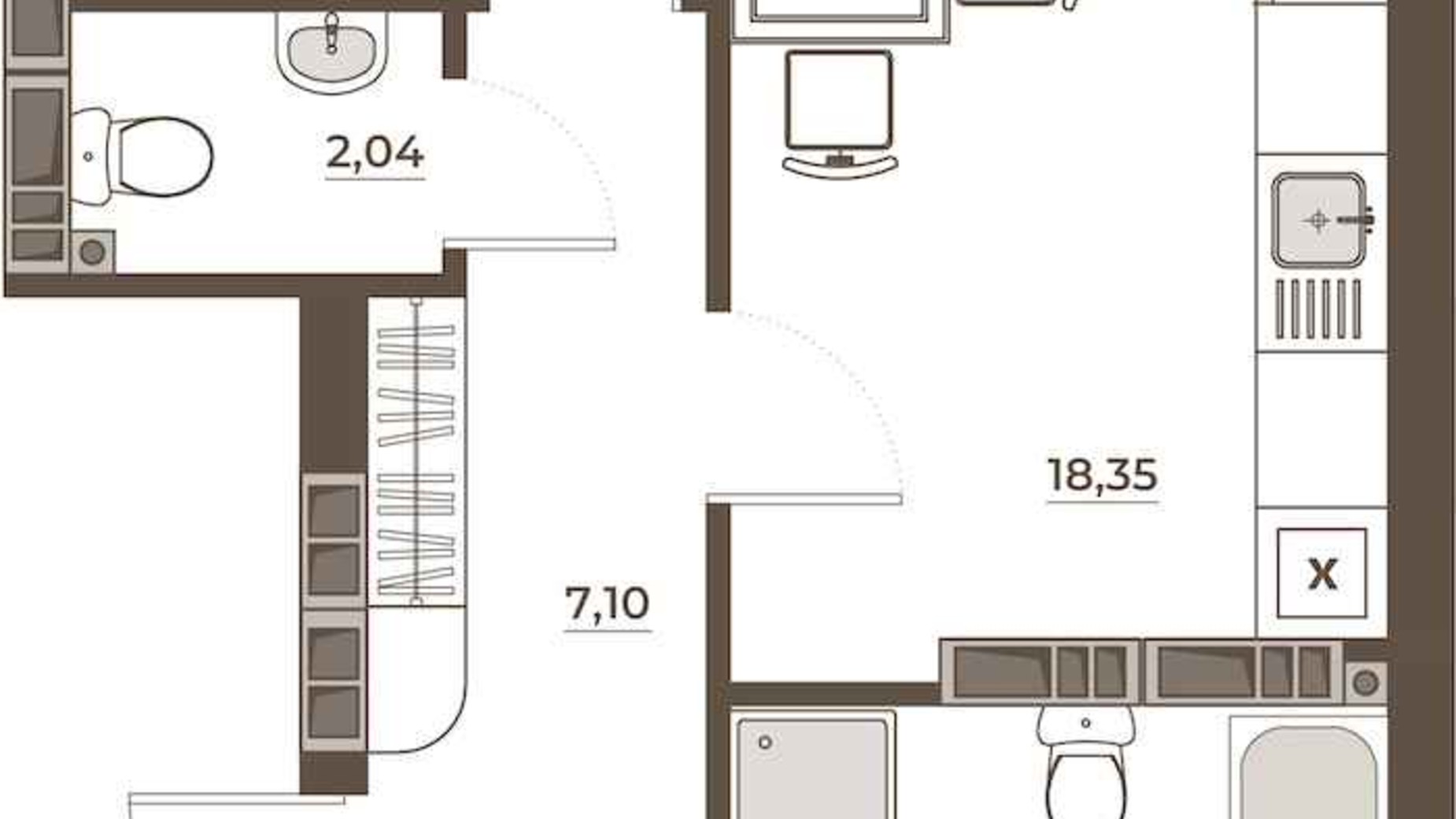 Планування 2-кімнатної квартири в ЖК Hvoya 66.59 м², фото 709472