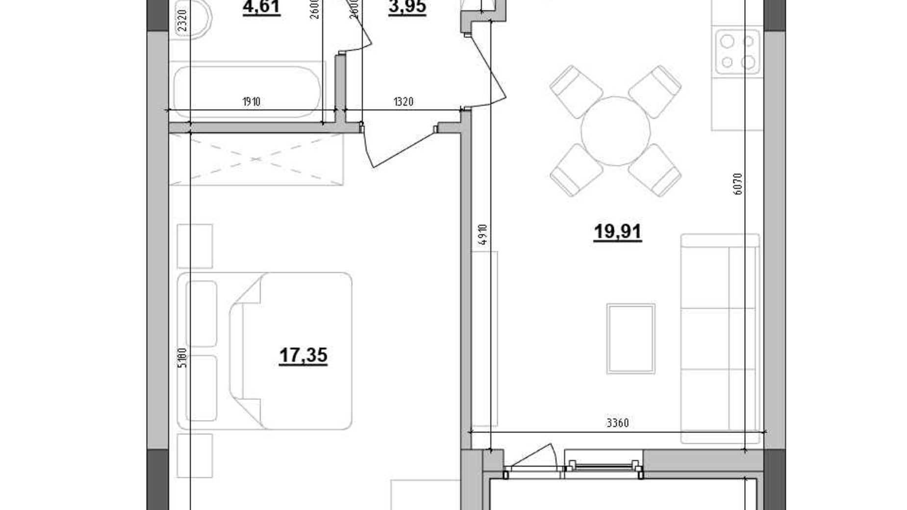 Планування 1-кімнатної квартири в ЖК Maxima Residence 49.93 м², фото 709493
