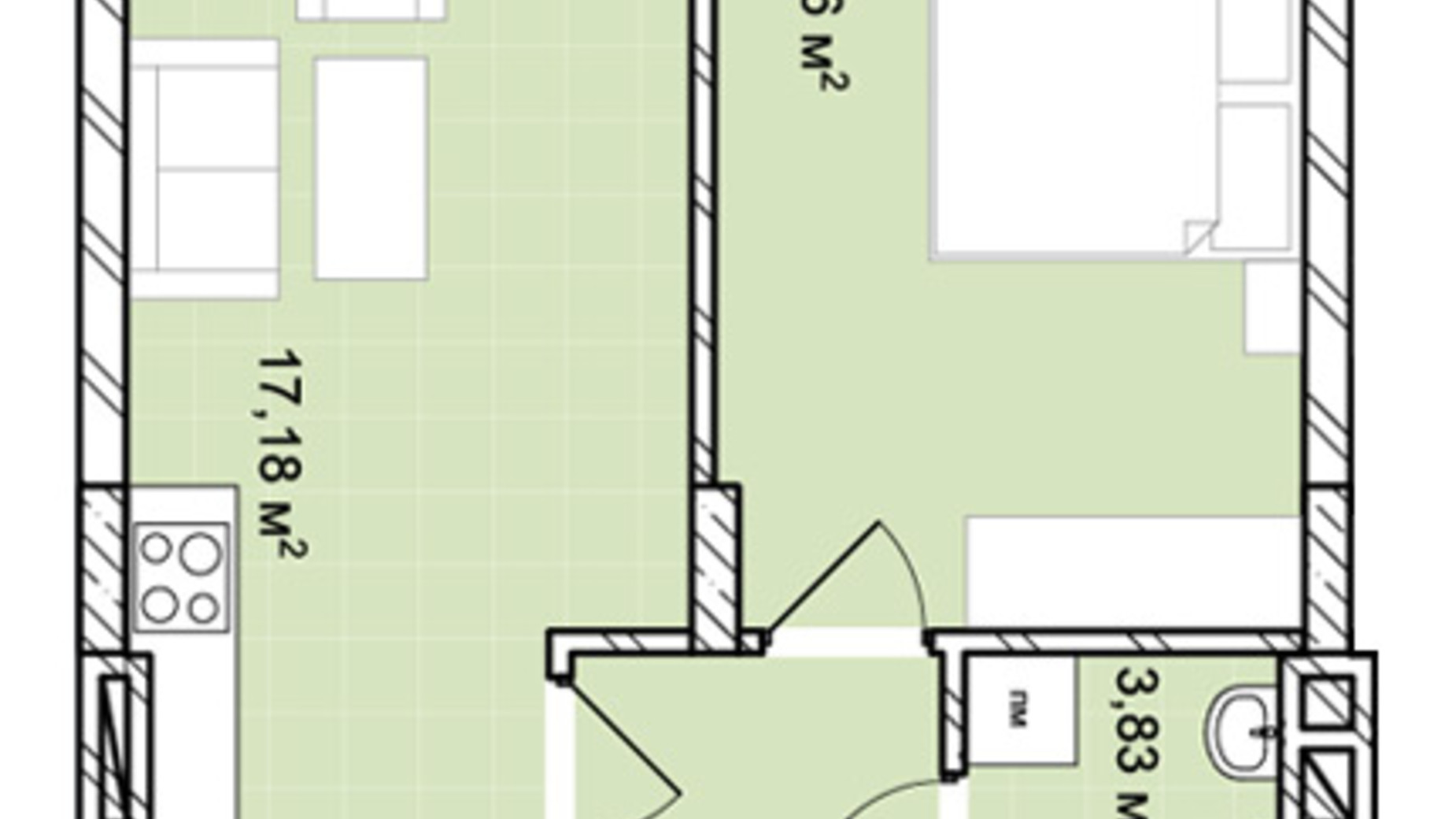 Планировка 1-комнатной квартиры в ЖК Софиевка 45.64 м², фото 709541
