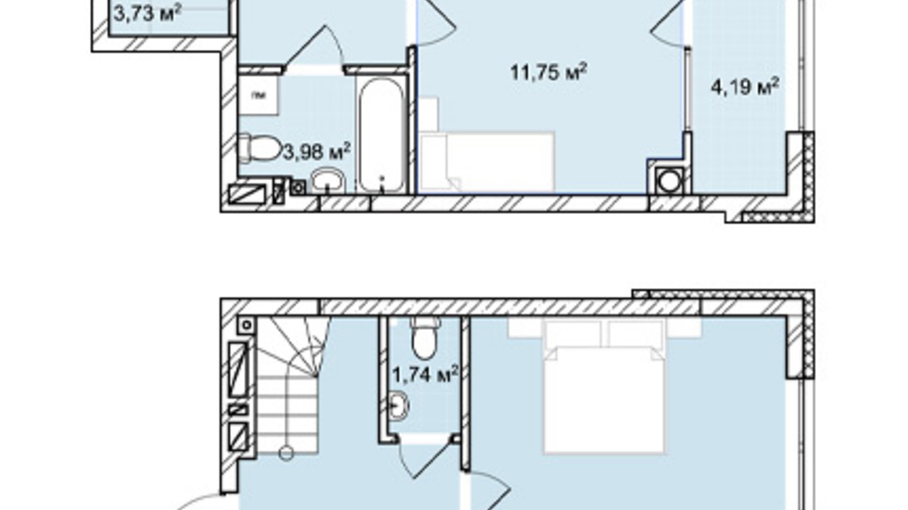 Планировка много­уровневой квартиры в ЖК Софиевка 102.1 м², фото 709548