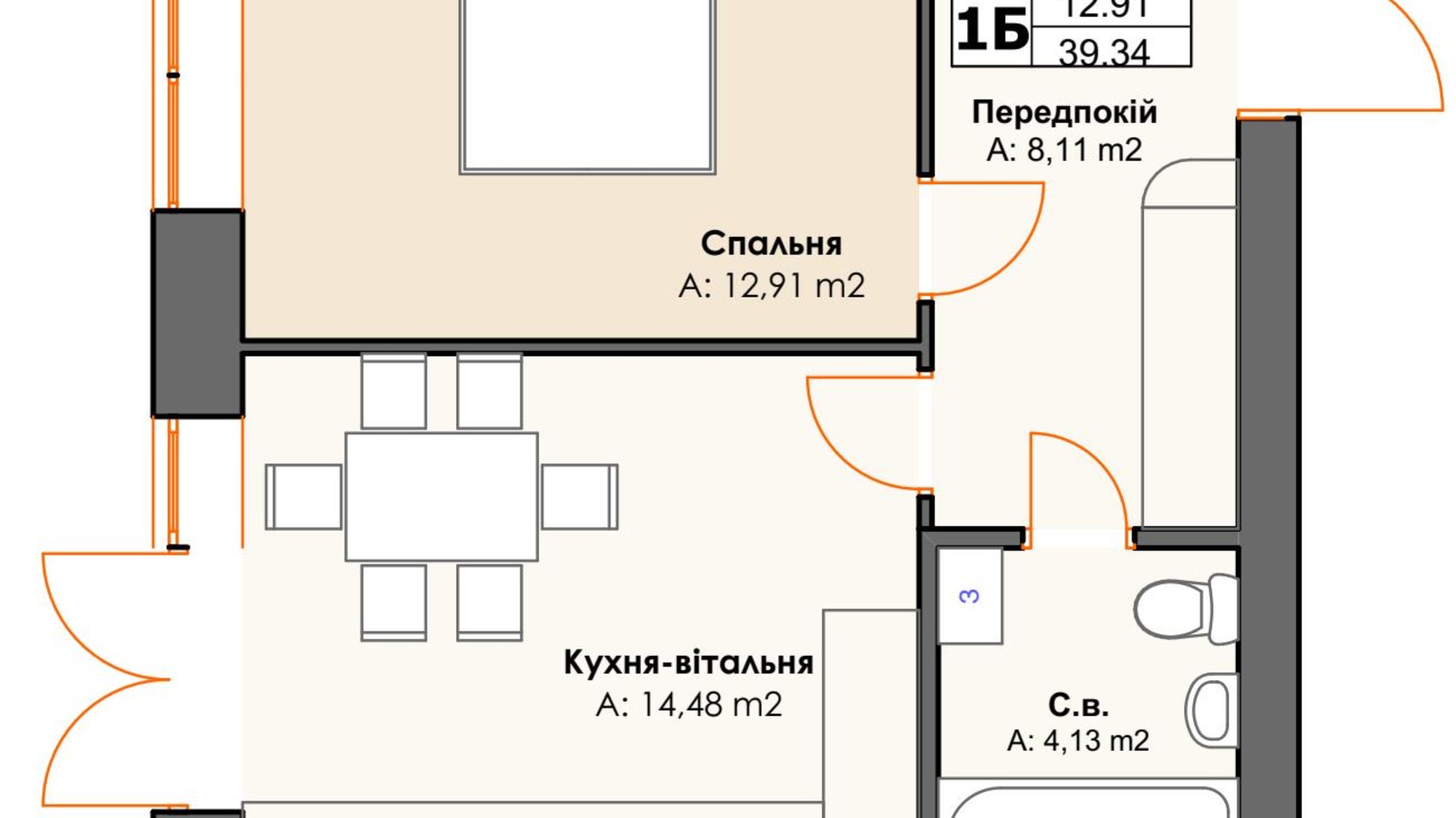 Планування 1-кімнатної квартири в ЖК 10 Avenue 39.34 м², фото 710128