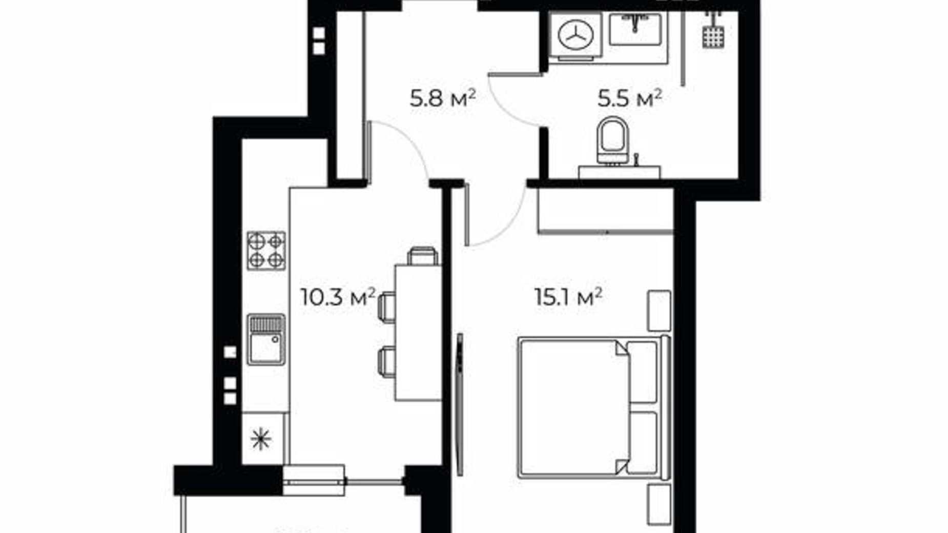 Планировка 1-комнатной квартиры в ЖК Park Land 38 м², фото 710413