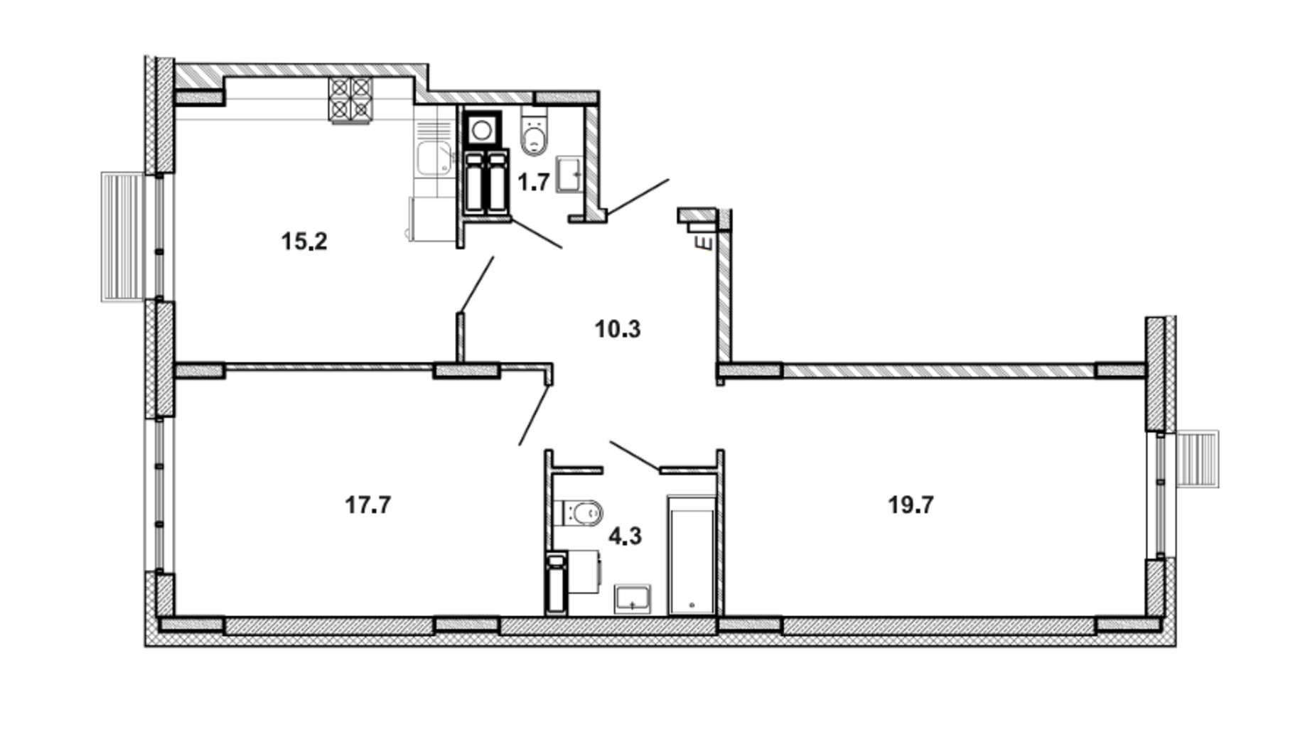 Планировка 2-комнатной квартиры в ЖК Мрия 68.9 м², фото 710498