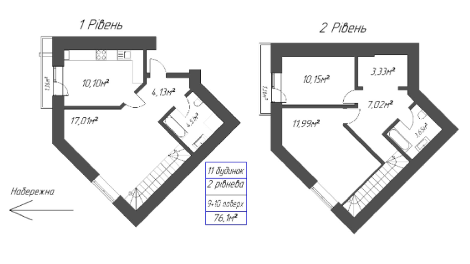 Планировка много­уровневой квартиры в ЖК Millennium 76.1 м², фото 710911