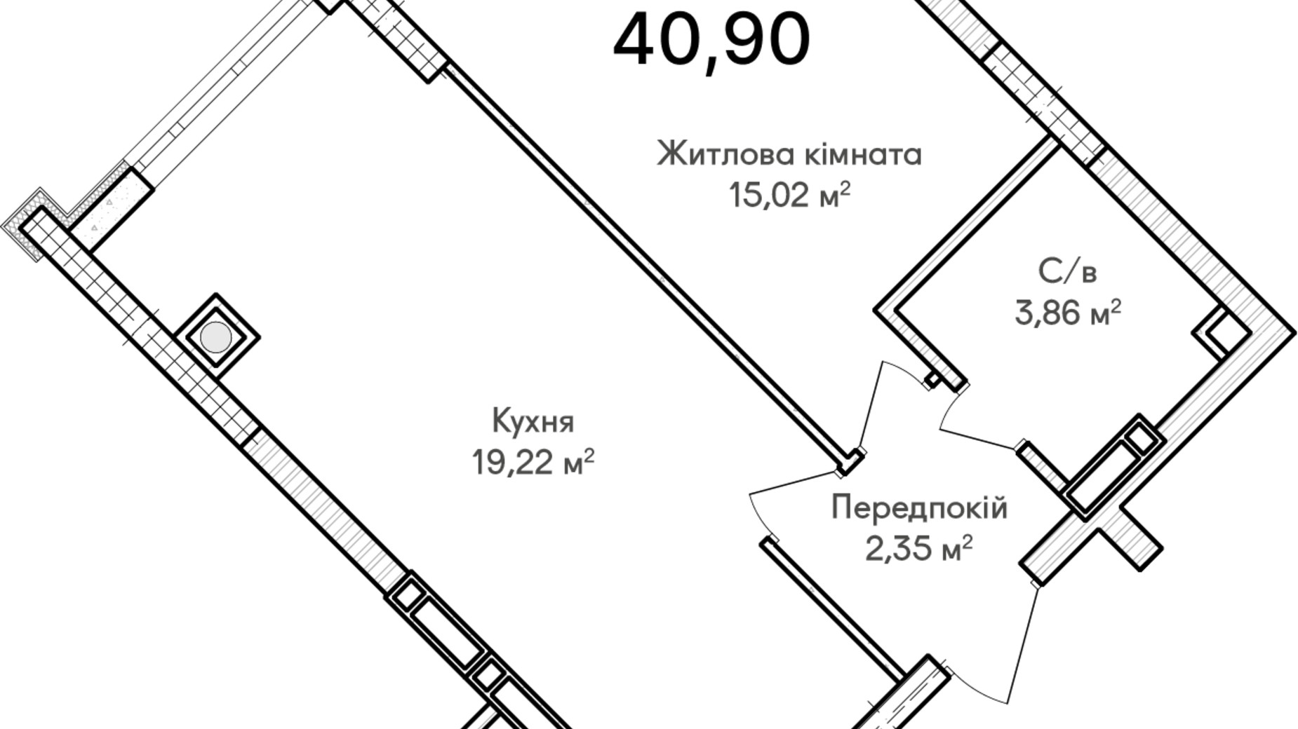 Планування 1-кімнатної квартири в ЖК Синергія Сіті 40 м², фото 710930