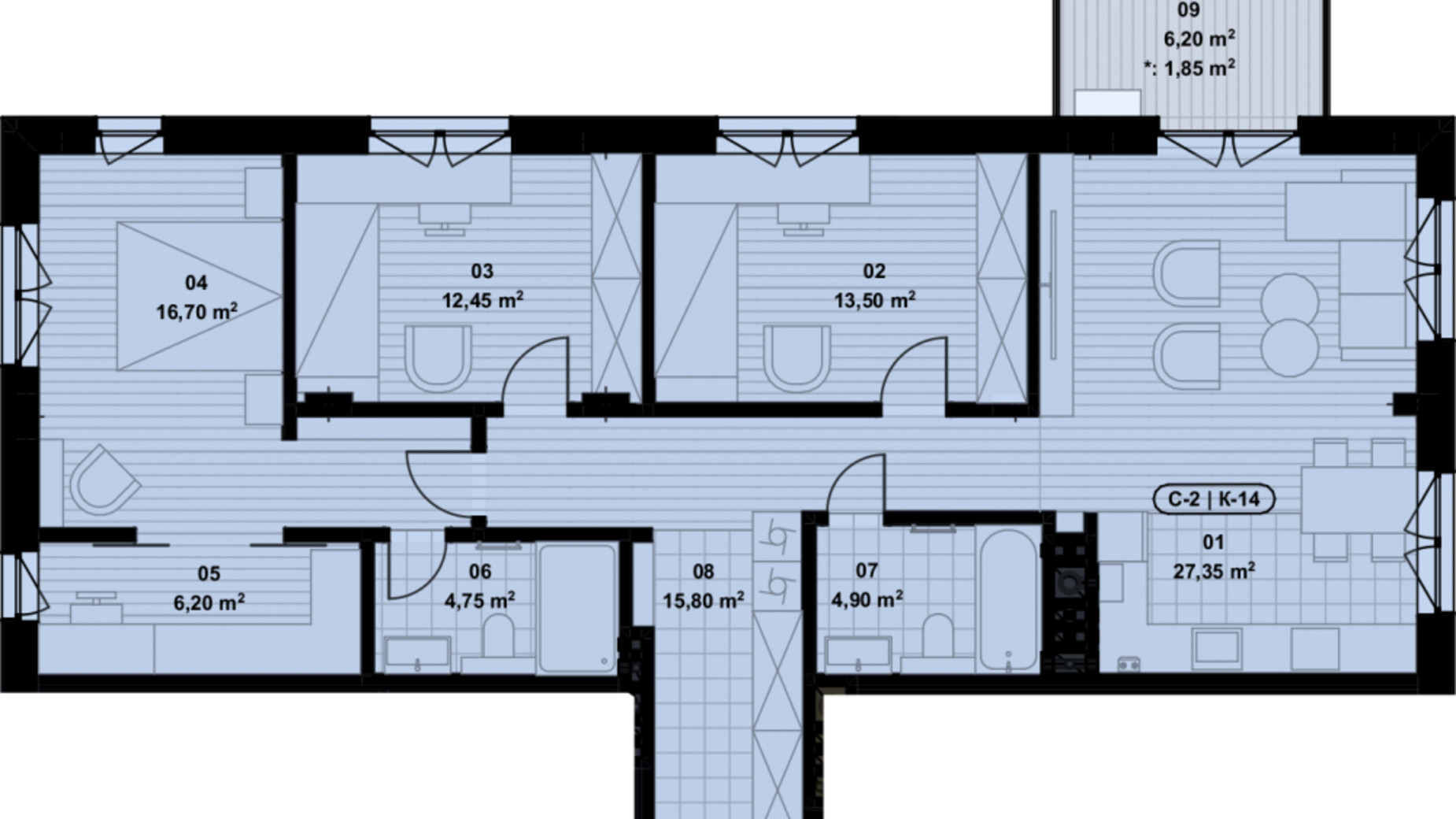 Планировка 4-комнатной квартиры в ЖК Eco City Park 104 м², фото 711318