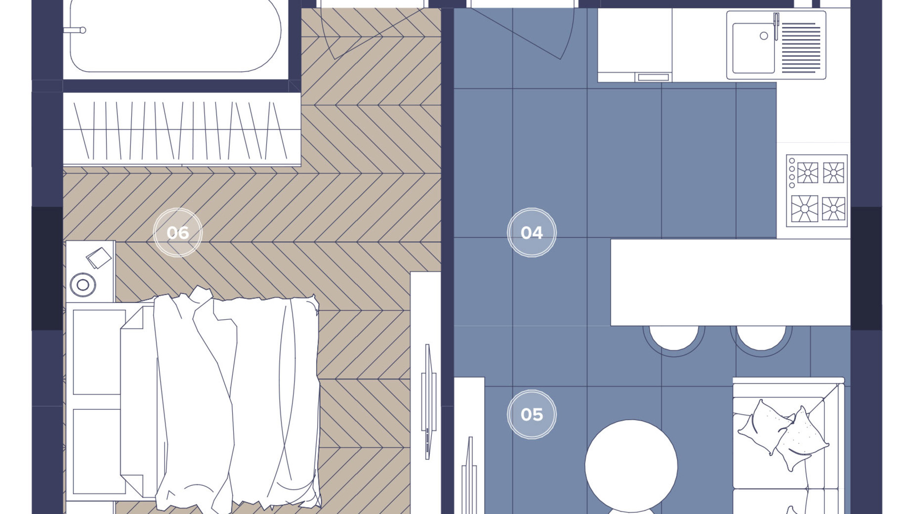 Планування 1-кімнатної квартири в ЖК Dnipro Island 45.51 м², фото 711483