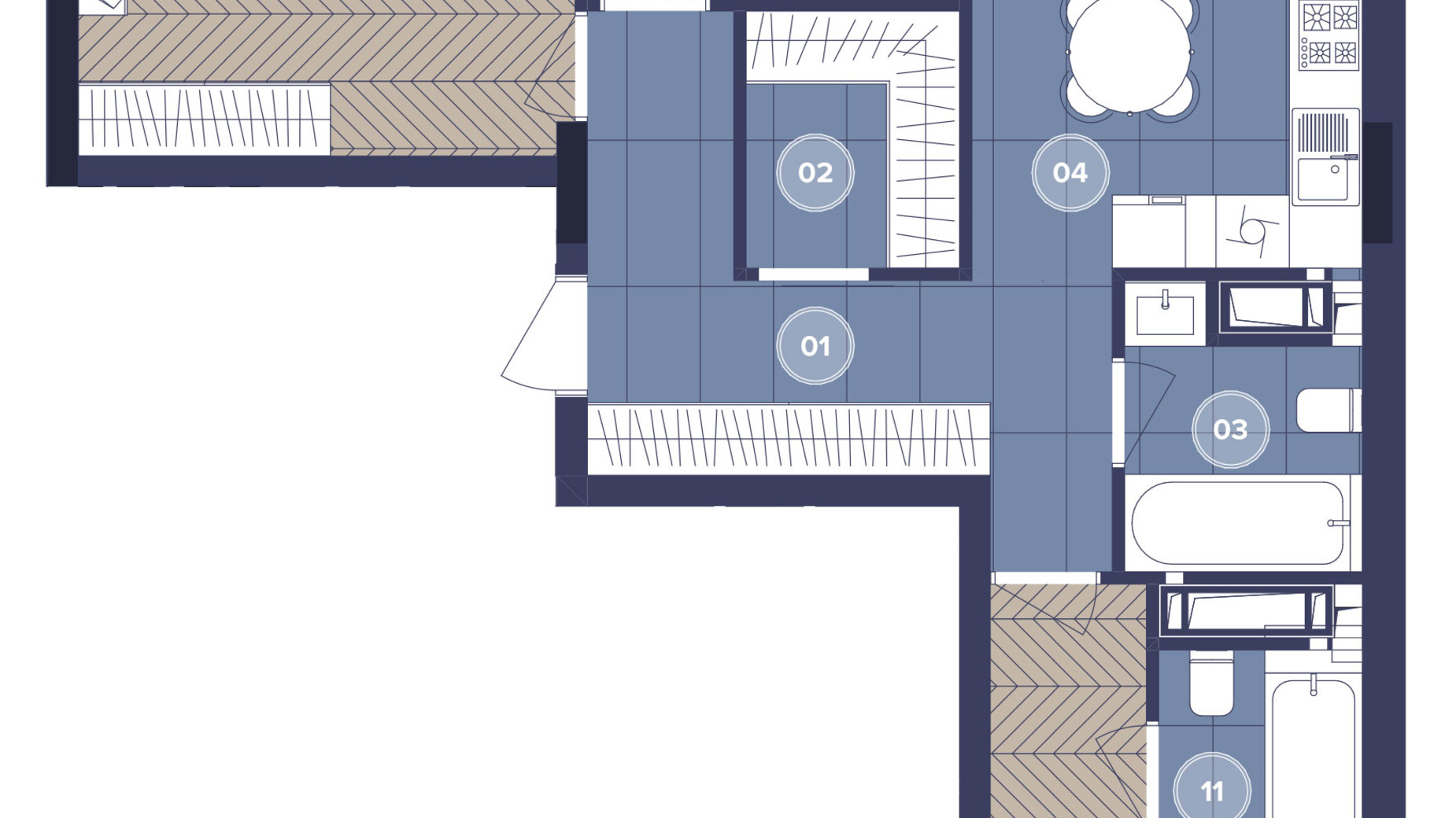 Планировка 3-комнатной квартиры в ЖК Dnipro Island 90.41 м², фото 711485