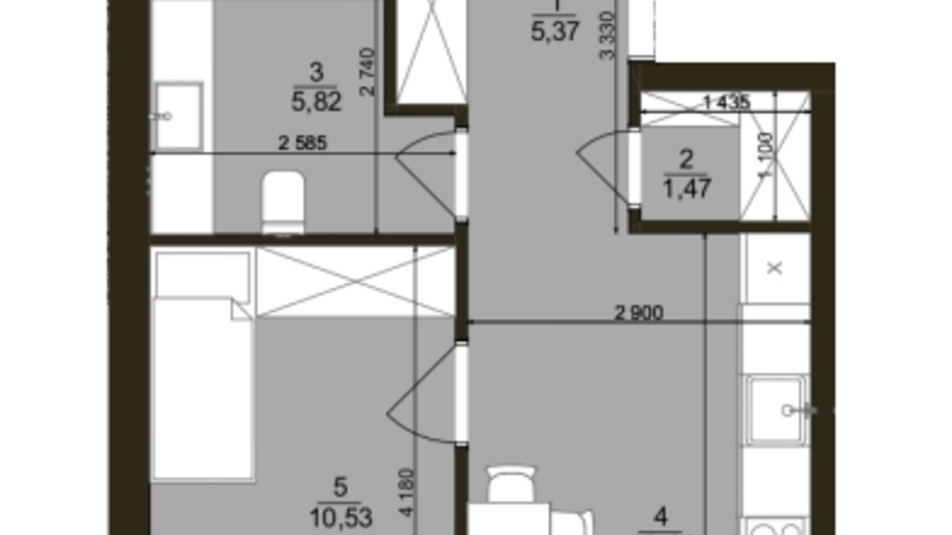 Планировка 2-комнатной квартиры в ЖК Marseille 61 м², фото 711578