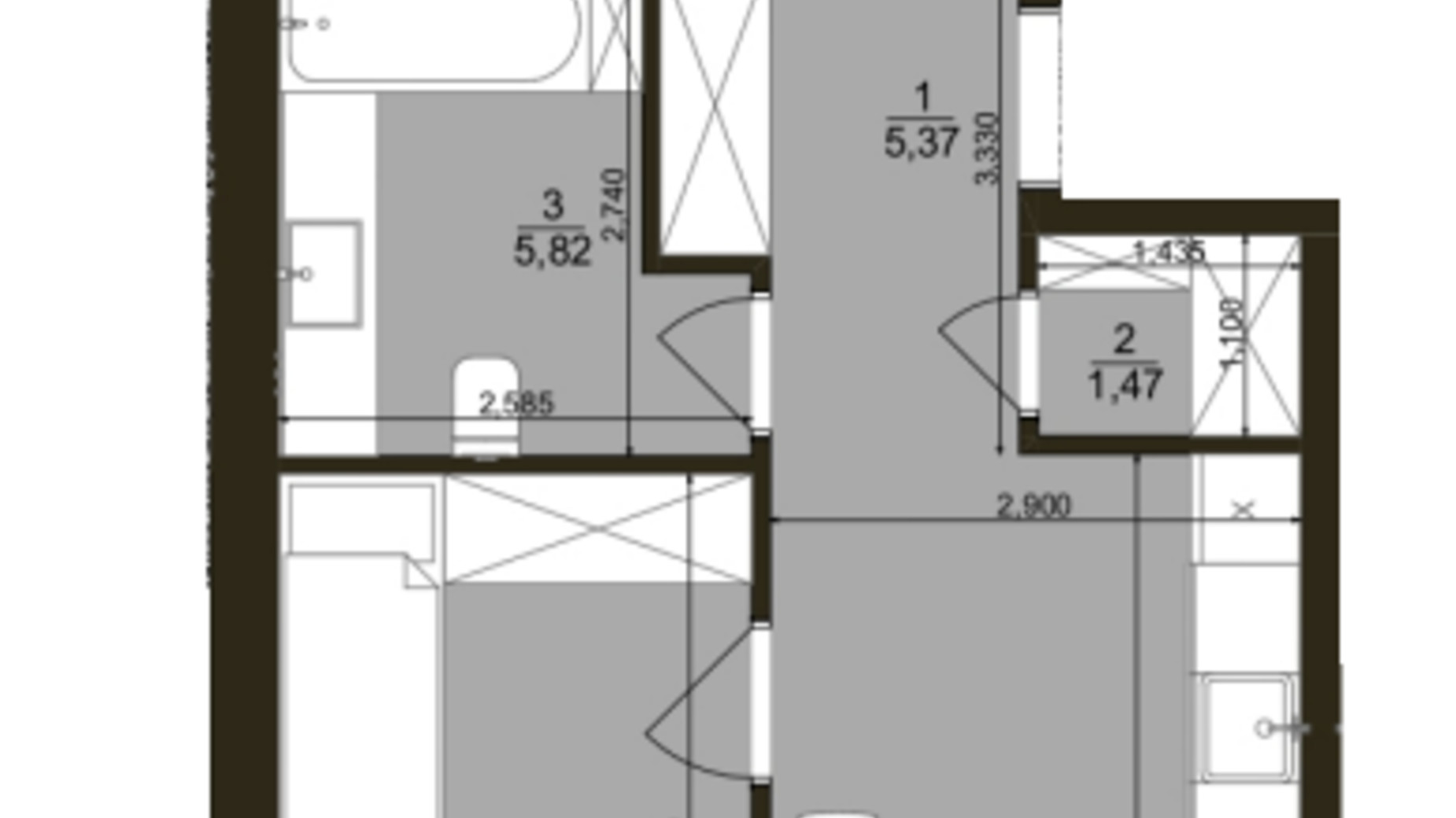Планировка 2-комнатной квартиры в ЖК Marseille 62 м², фото 711582