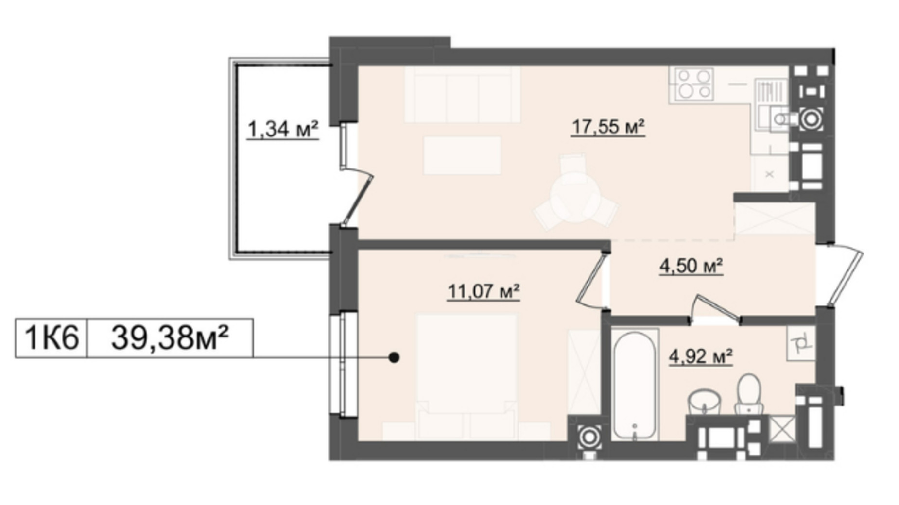 Планировка 1-комнатной квартиры в ЖК City House 39.38 м², фото 713168