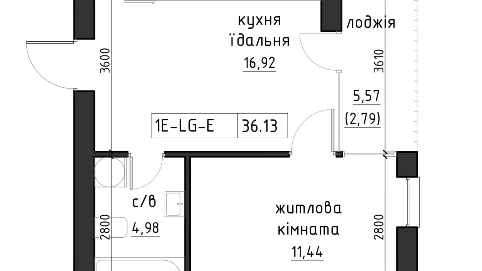 Планування 1-кімнатної квартири в ЖК Lizrome 38.91 м², фото 713497