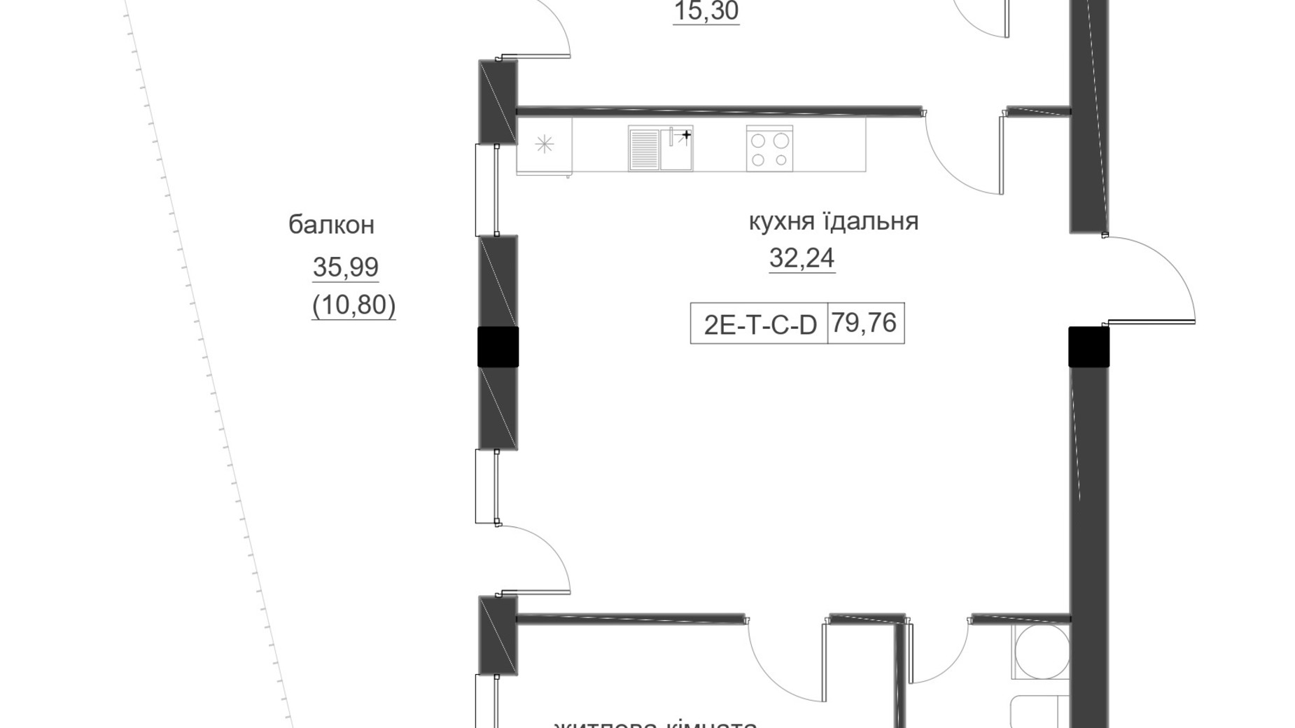Планування 2-кімнатної квартири в ЖК Lizrome 79.76 м², фото 713589