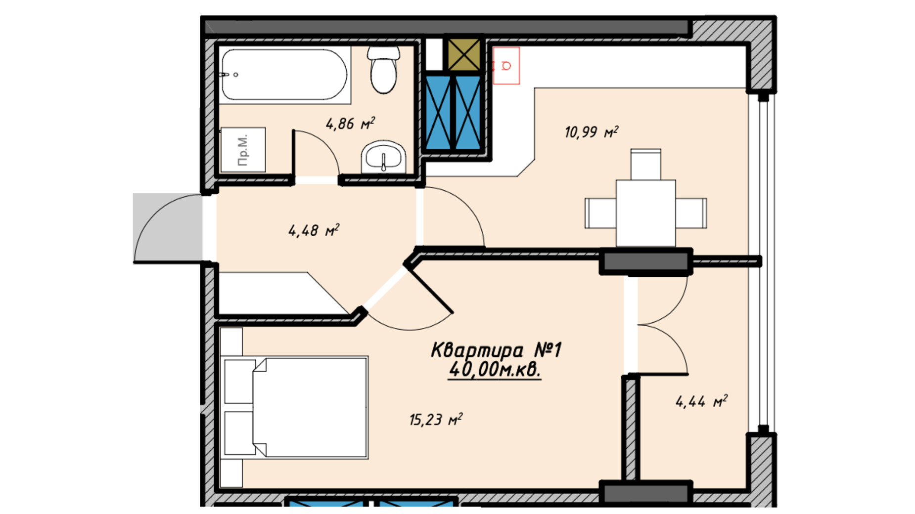 Планировка 1-комнатной квартиры в ЖК Silver 40 м², фото 713657