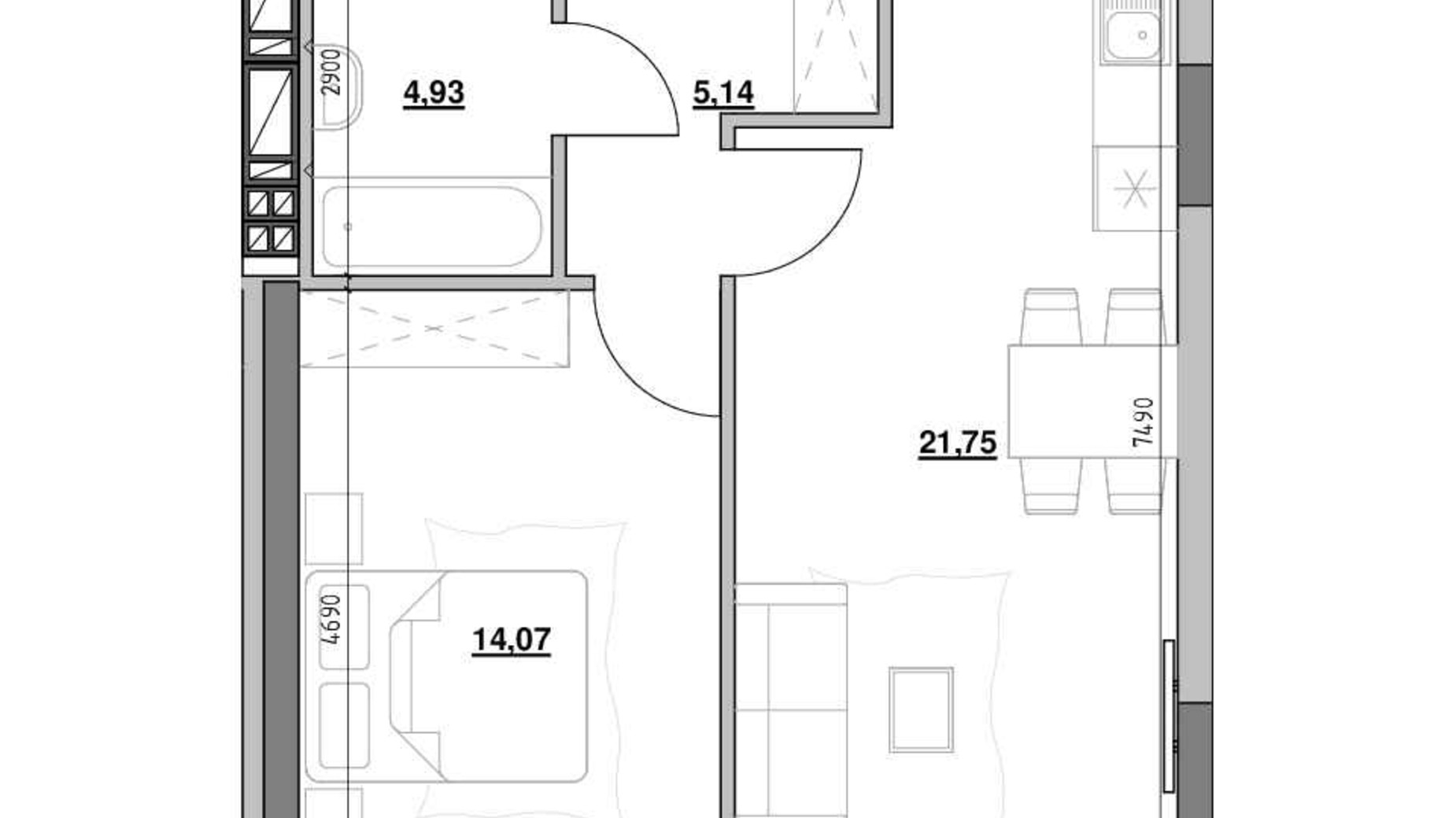 Планировка апартаментов в ЖК Велика Британія 45.89 м², фото 713777