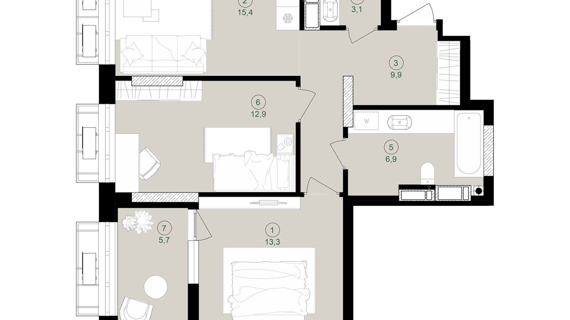 Планировка 2-комнатной квартиры в ЖК Дом на Вавиловых 67.2 м², фото 713954