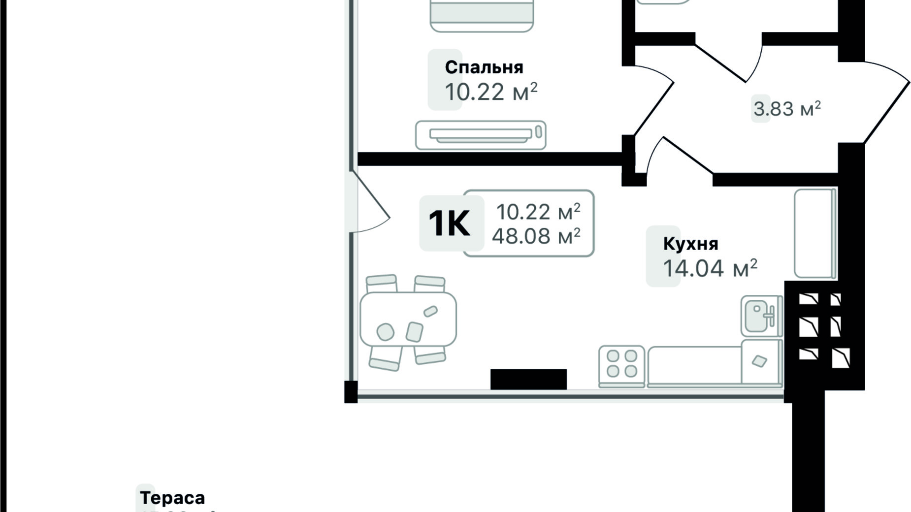 Планировка 1-комнатной квартиры в ЖК Auroom Solar 48.08 м², фото 714005