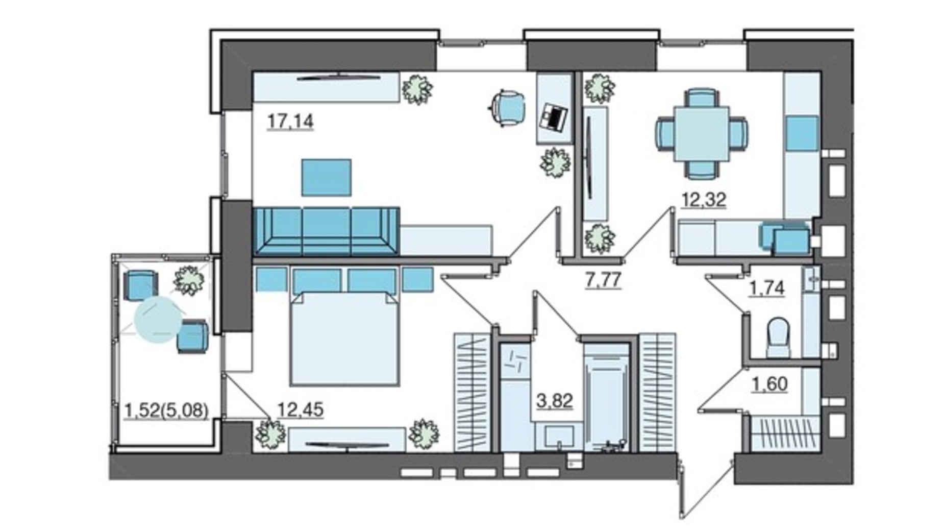 Планировка 2-комнатной квартиры в ЖК Супернова 58.35 м², фото 714128