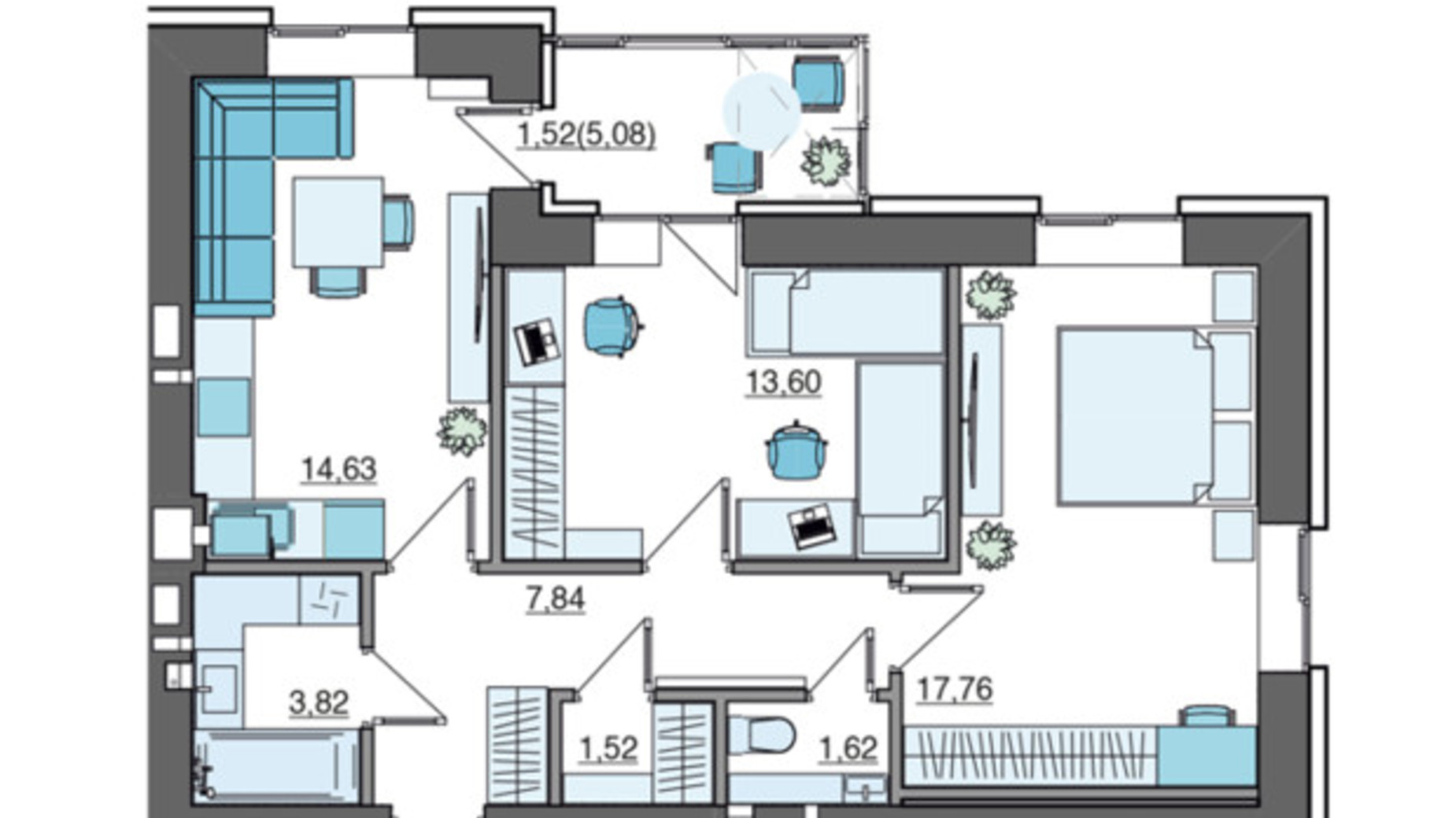 Планування 2-кімнатної квартири в ЖК Супернова 62.3 м², фото 714129