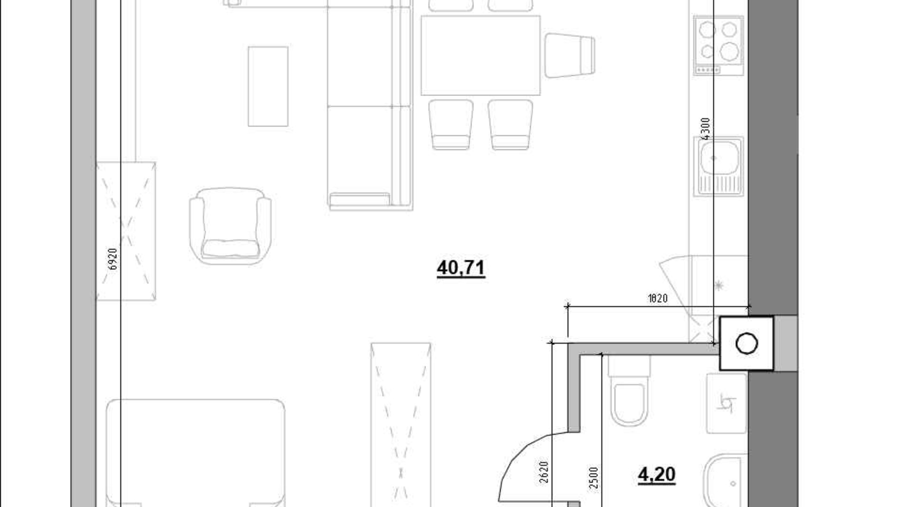 Планировка 1-комнатной квартиры в ЖК Компаньон 44.91 м², фото 714235