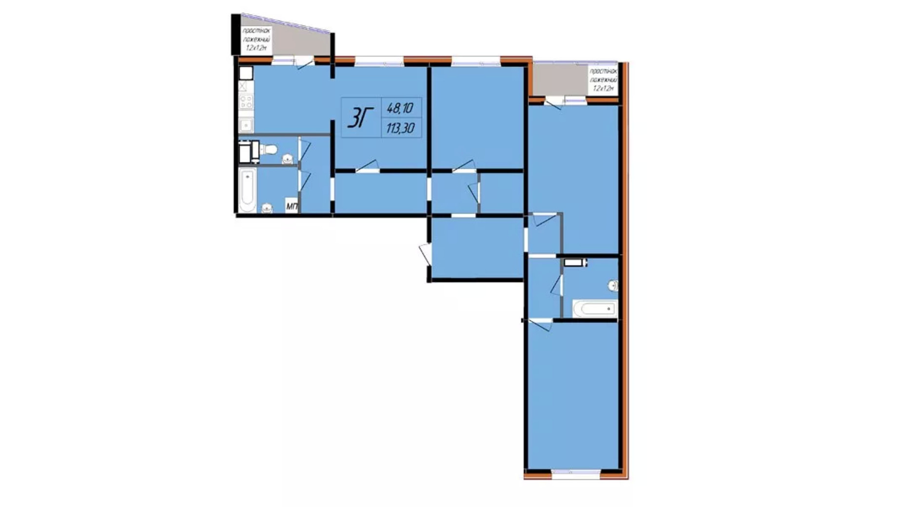 Планування 3-кімнатної квартири в ЖК Затишний 113.3 м², фото 714314