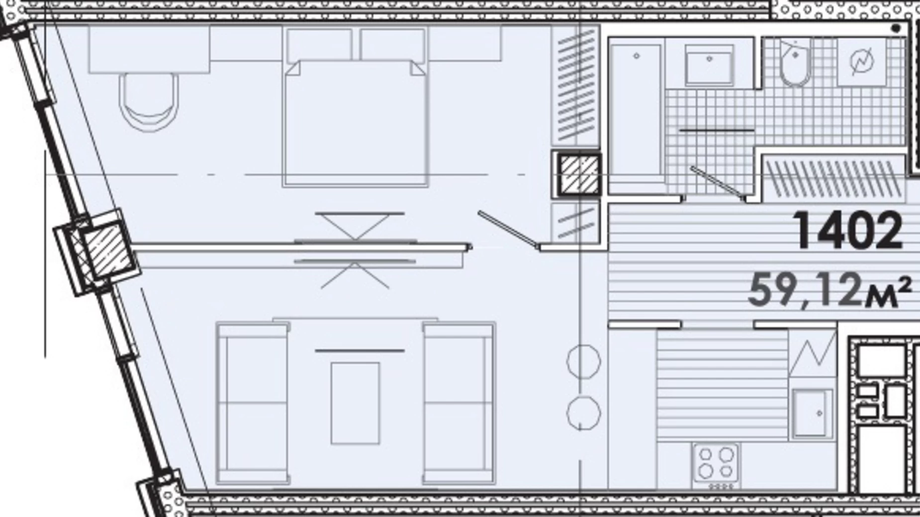 Планировка 1-комнатной квартиры в МФК Ermolaev Center 59.12 м², фото 714704