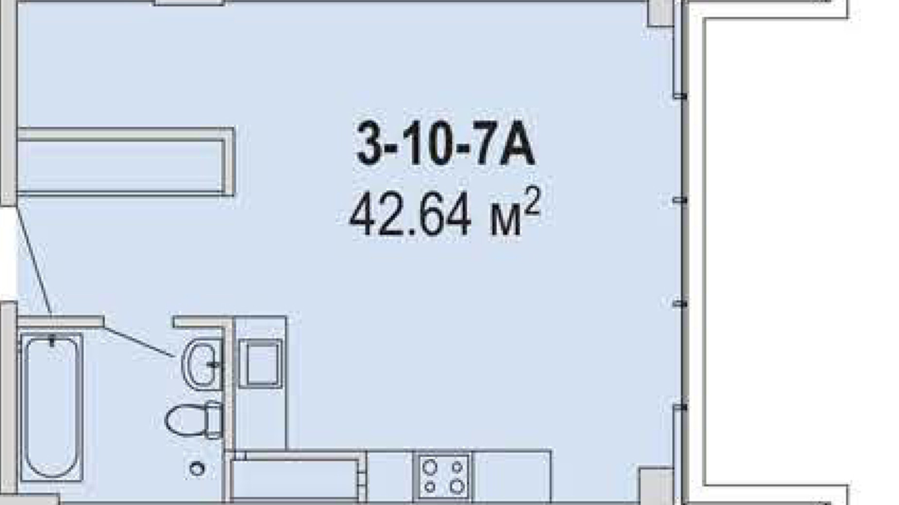 Планування 1-кімнатної квартири в Апарт-комплекс Port City 42.64 м², фото 715169
