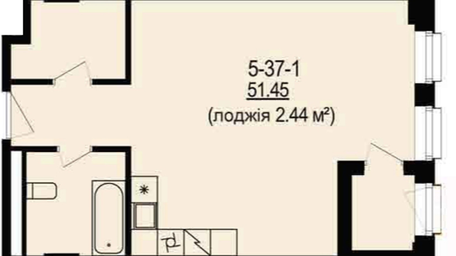 Планування 2-кімнатної квартири в ЖК DeLight Hall 51.45 м², фото 715472