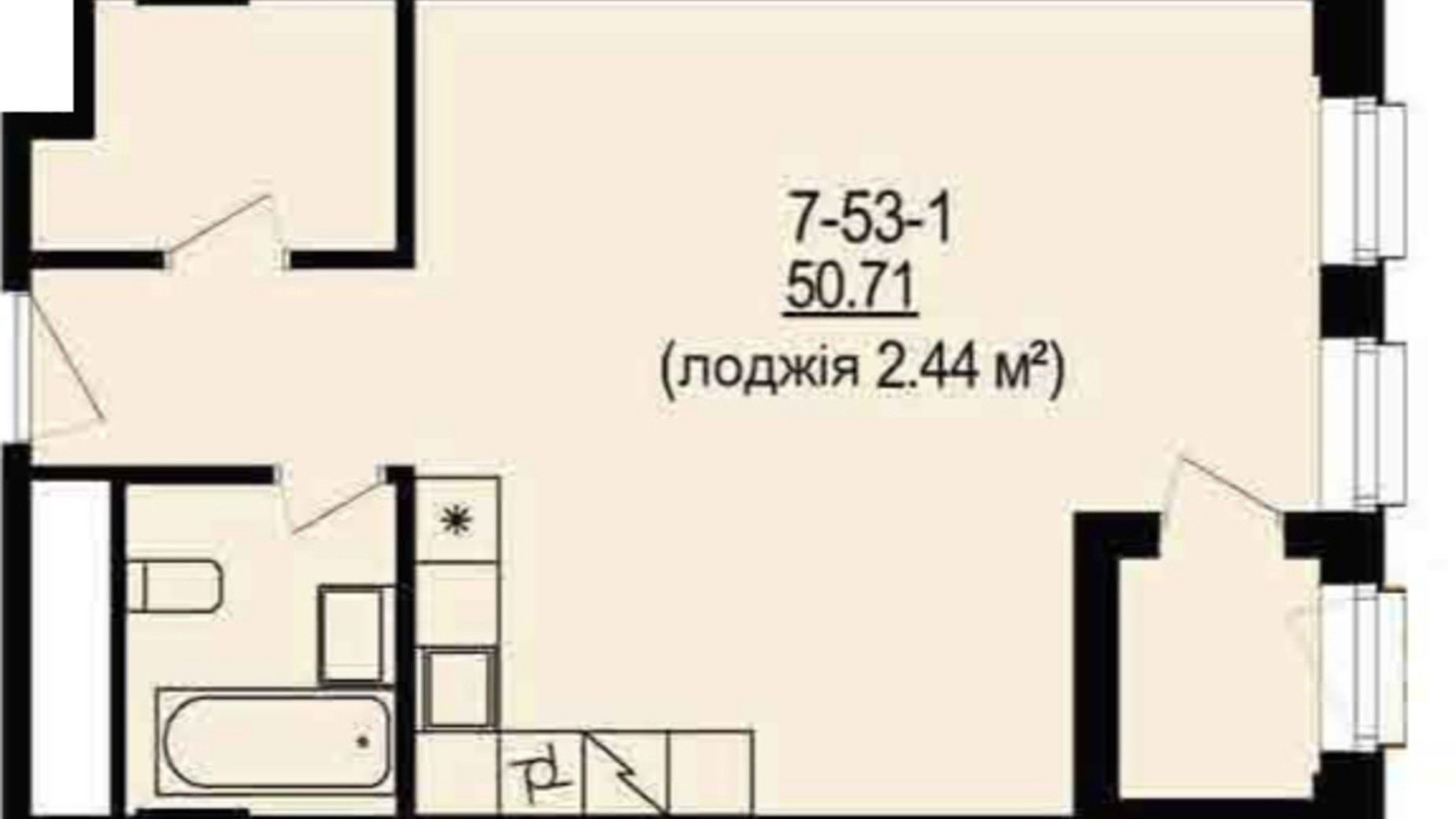 Планування 2-кімнатної квартири в ЖК DeLight Hall 50.71 м², фото 715479