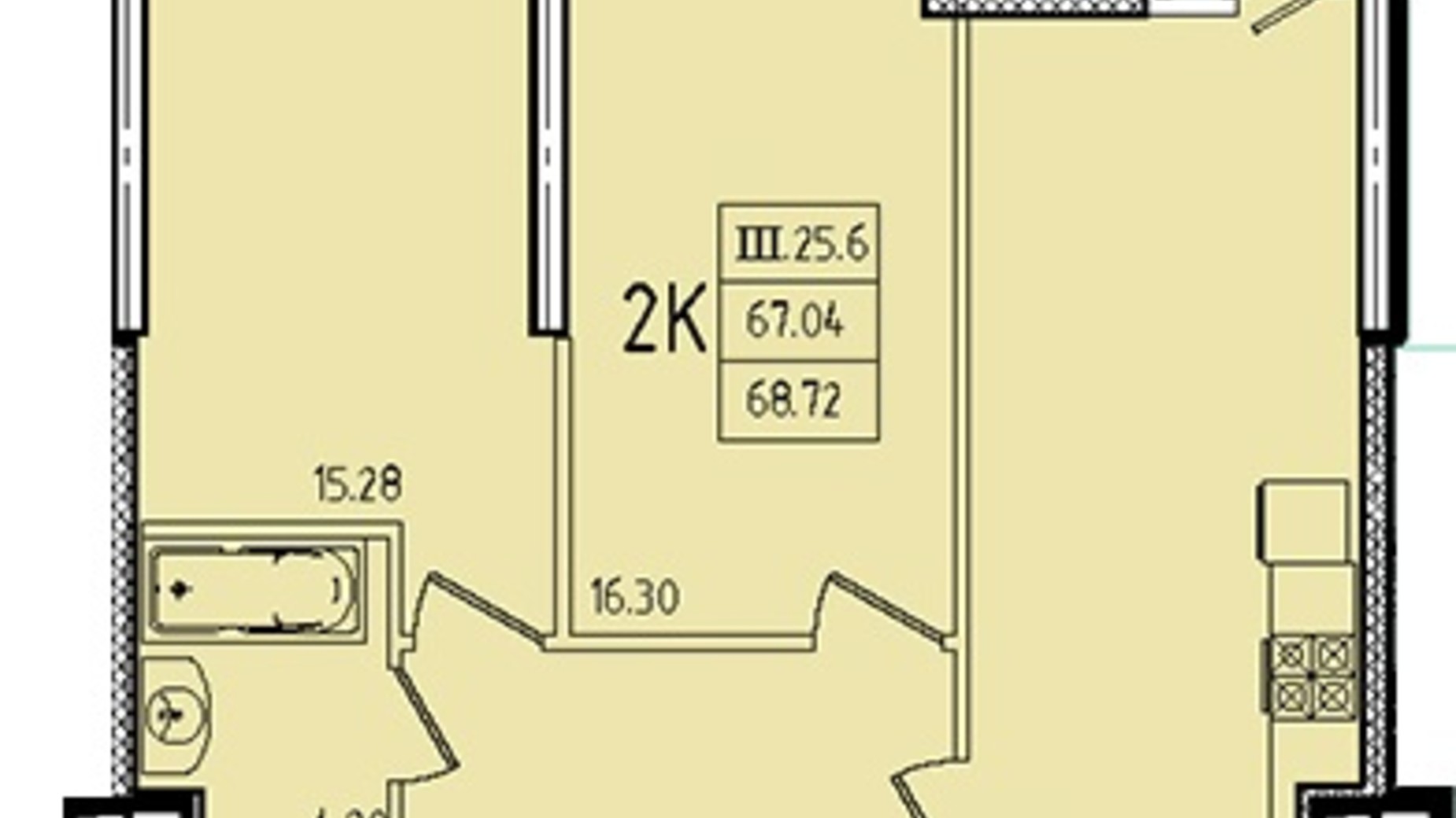Планировка 2-комнатной квартиры в ЖК Эллада 68.72 м², фото 716157