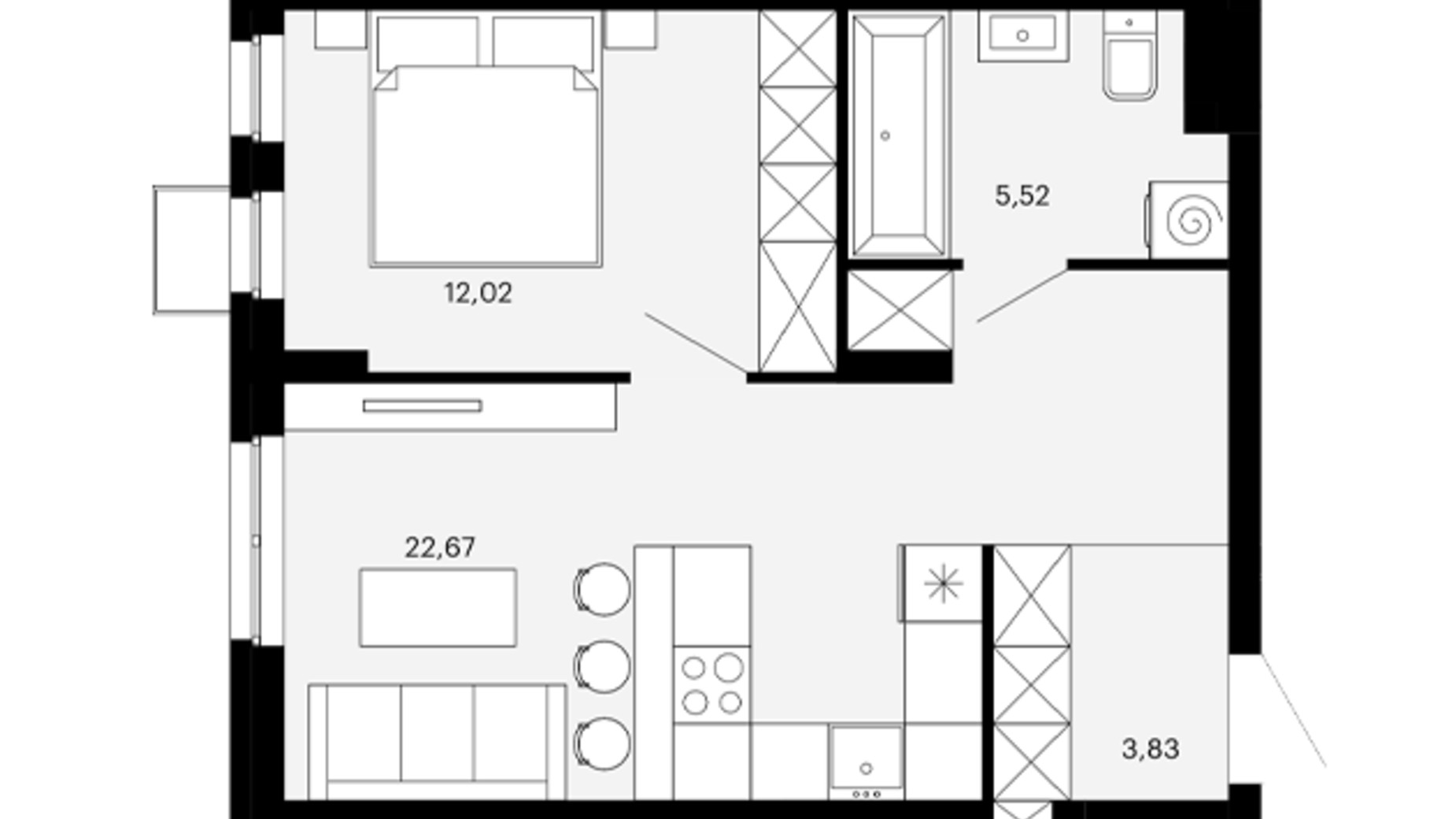 Планировка 1-комнатной квартиры в ЖК Avalon Terra 44 м², фото 716343