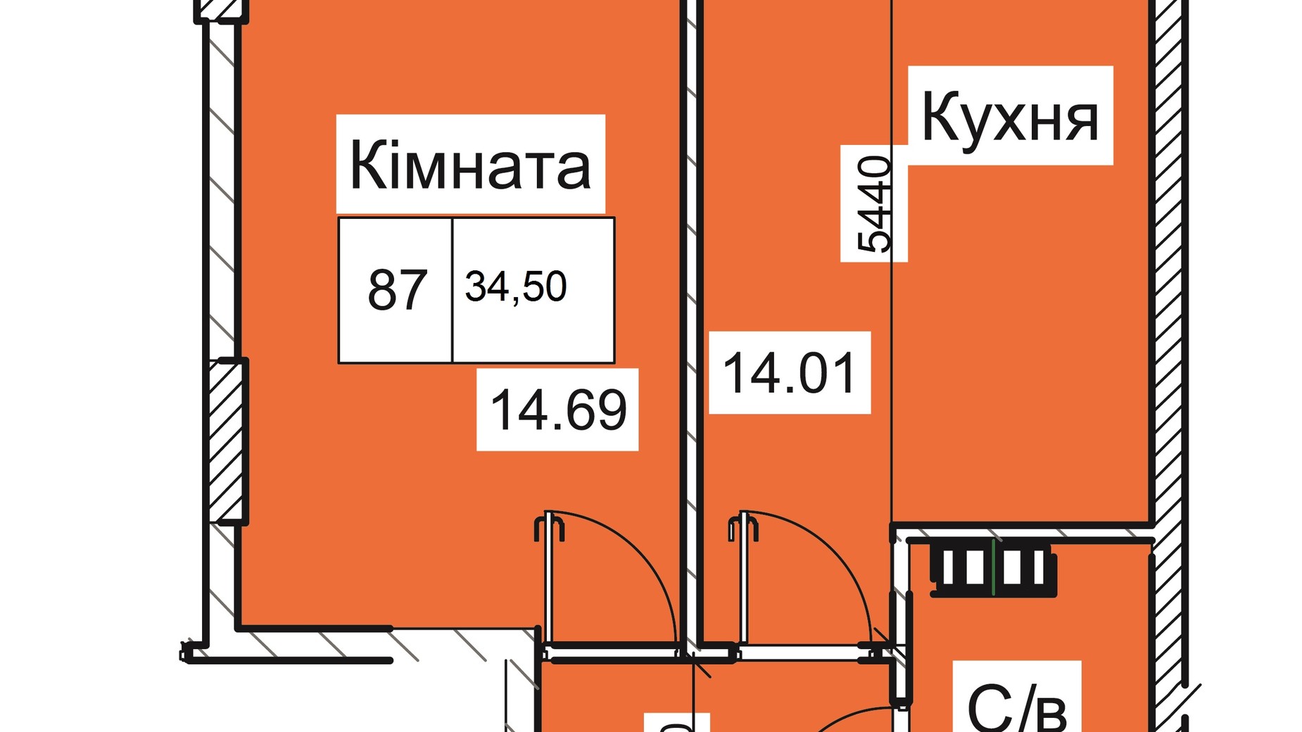 Планування 1-кімнатної квартири в ЖК Love 34.5 м², фото 716798