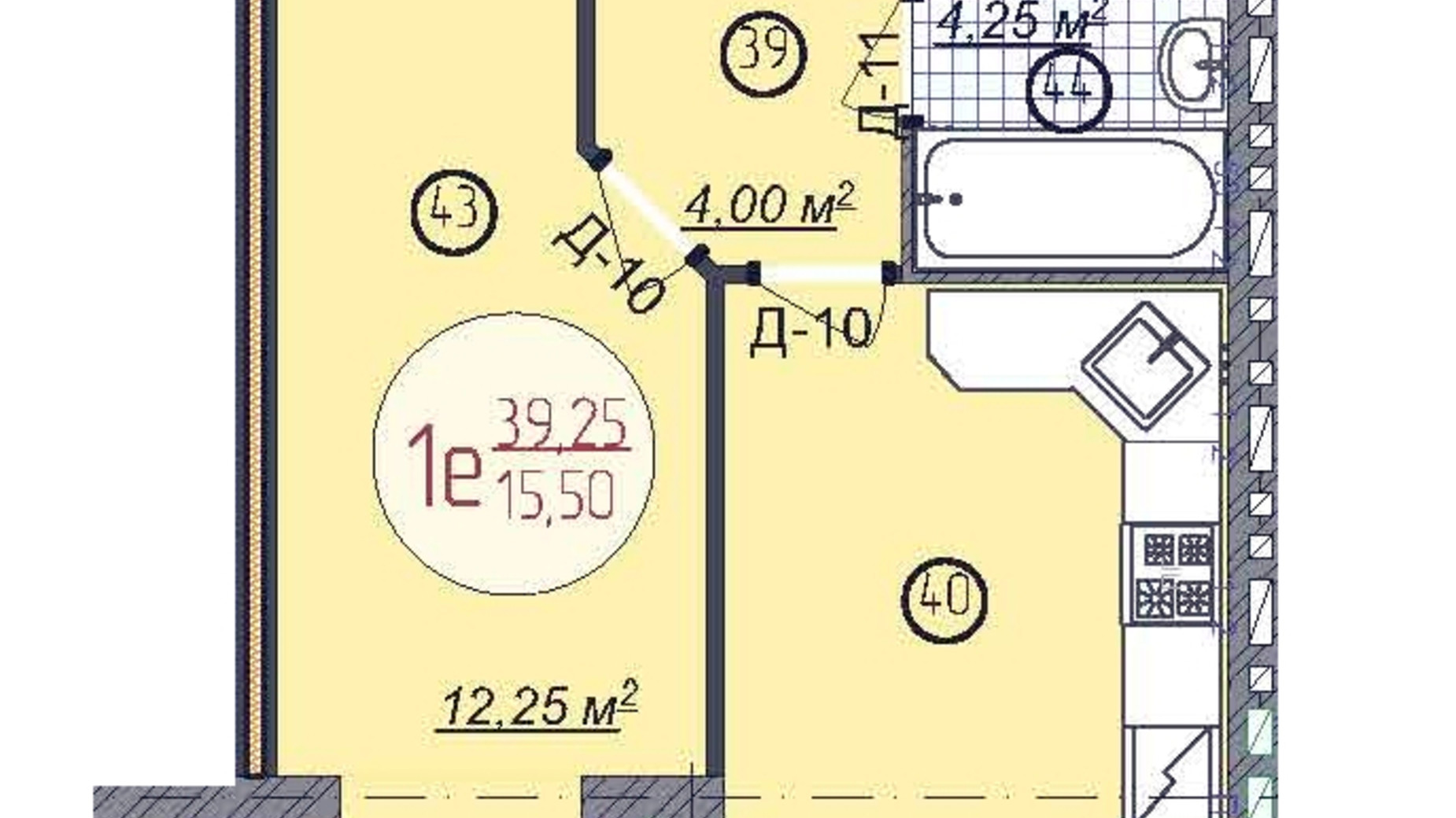 Планировка 1-комнатной квартиры в ЖК Кемпинг Сити 39.25 м², фото 716849