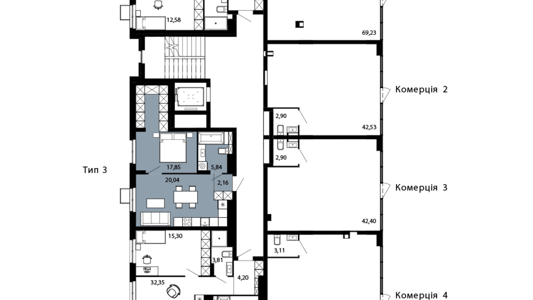 Планировка 1-комнатной квартиры в ЖК Avalon Terra 47 м², фото 718658