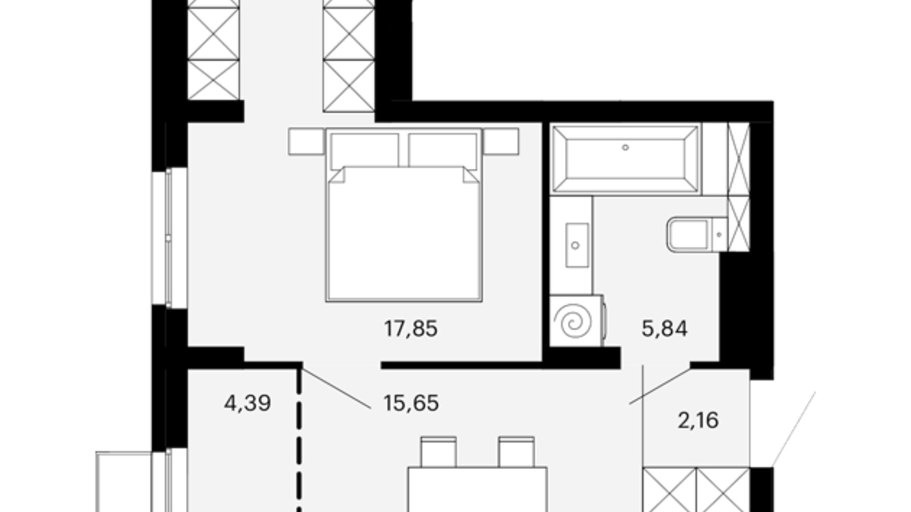 Планування 1-кімнатної квартири в ЖК Avalon Terra 46 м², фото 718665