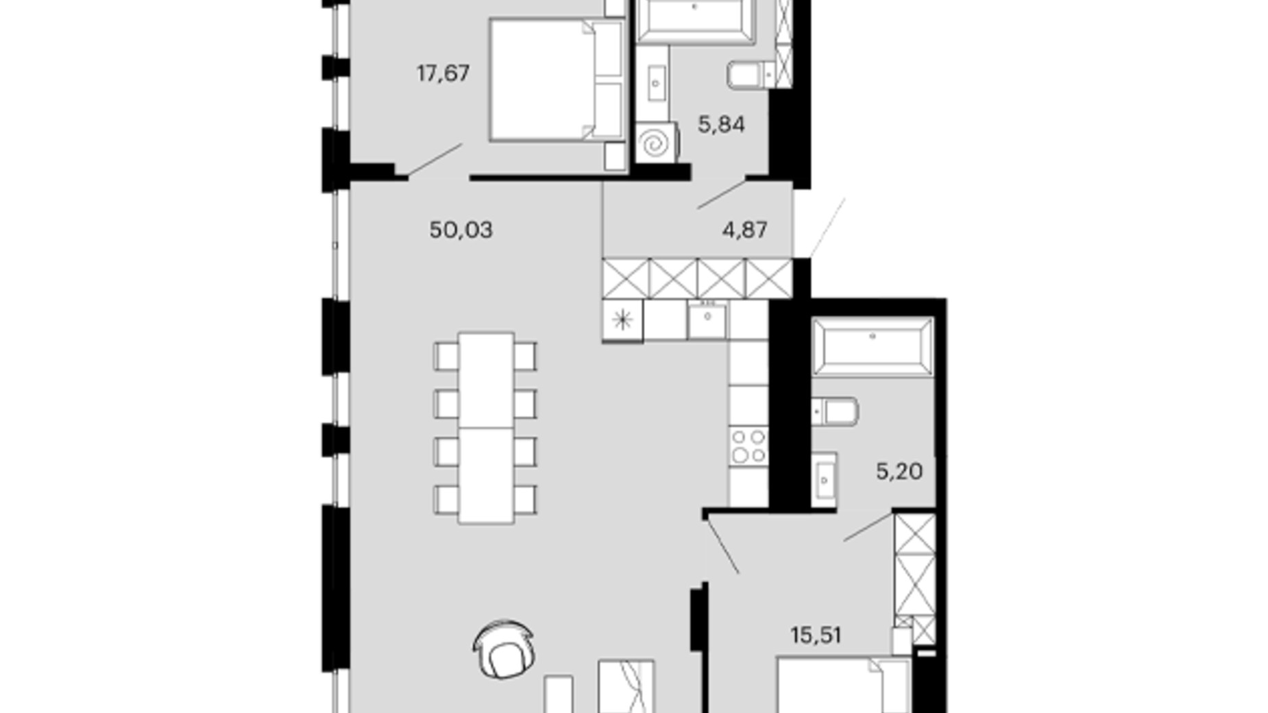 Планировка 2-комнатной квартиры в ЖК Avalon Terra 100 м², фото 718666