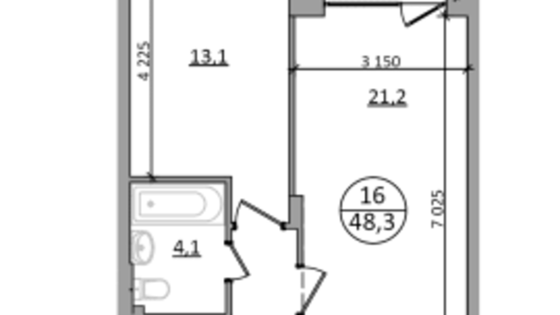 Планування 1-кімнатної квартири в ЖК Грінвуд-2 48.3 м², фото 718811