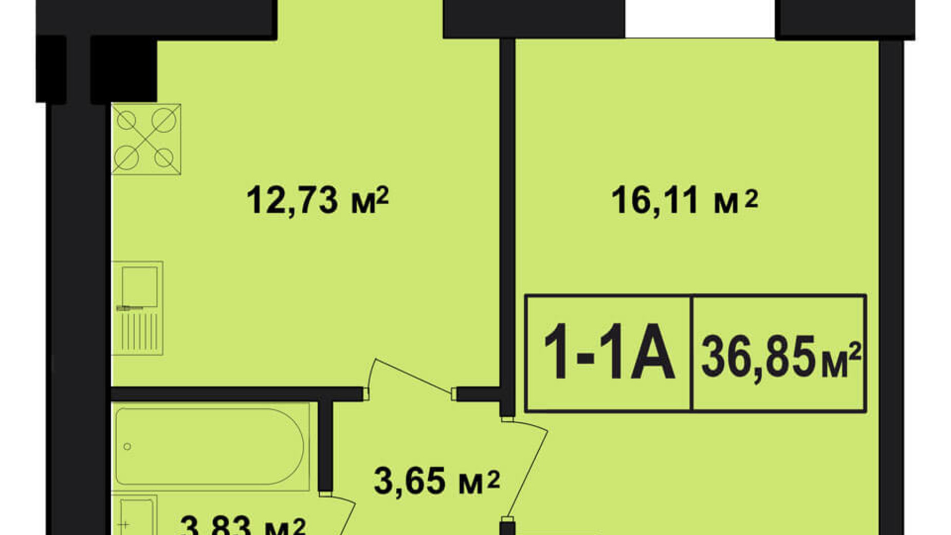 Планування 1-кімнатної квартири в ЖК Покровський 36.85 м², фото 71984