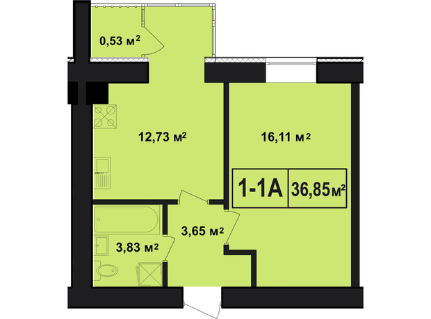 ЖК Покровський: планування 1-кімнатної квартири 36.85 м²