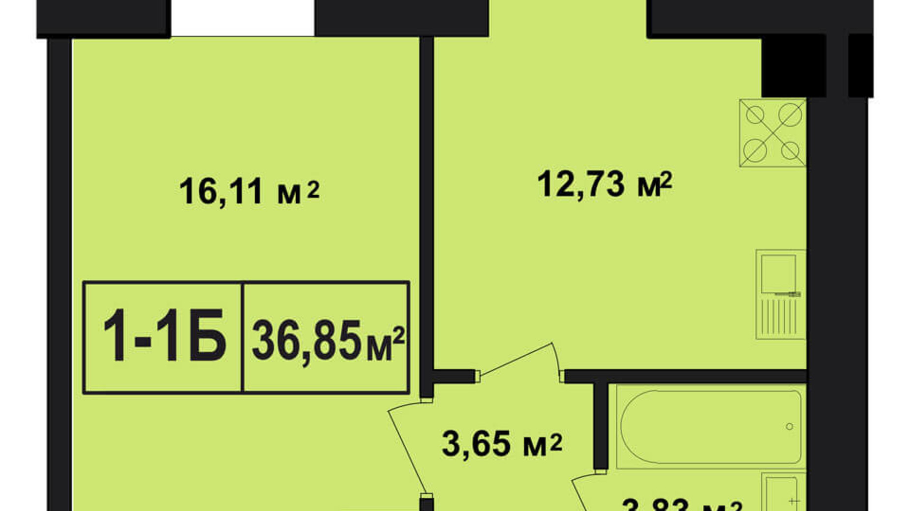 Планировка 1-комнатной квартиры в ЖК Покровский 36.85 м², фото 71985