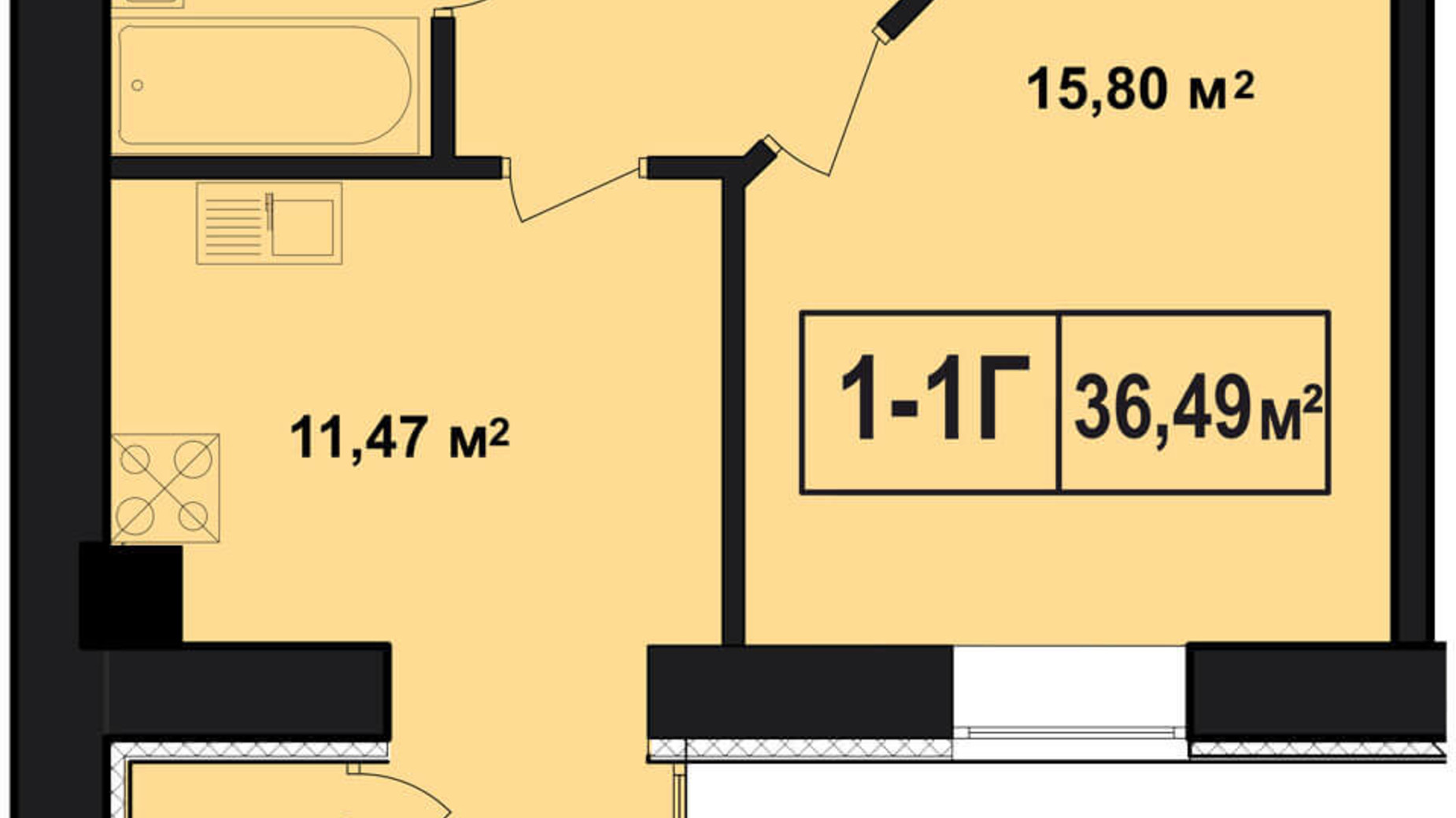 Планировка 1-комнатной квартиры в ЖК Покровский 36.49 м², фото 71987