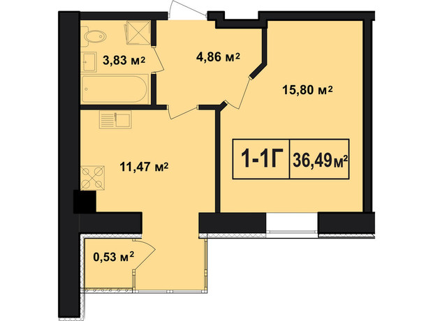 ЖК Покровский: планировка 1-комнатной квартиры 36.49 м²