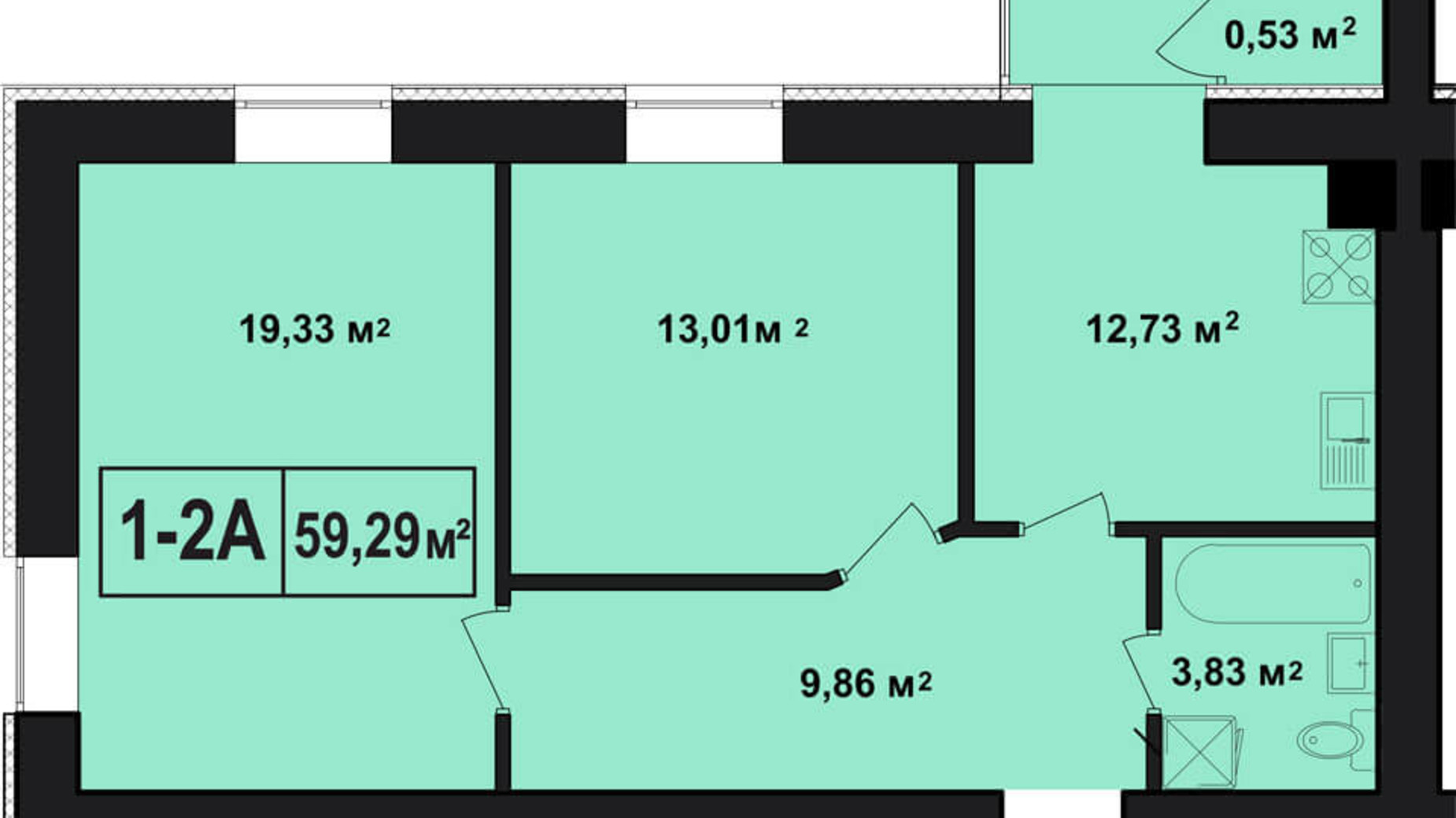 Планировка 2-комнатной квартиры в ЖК Покровский 59.29 м², фото 71989