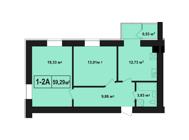 ЖК Покровський: планування 2-кімнатної квартири 59.29 м²