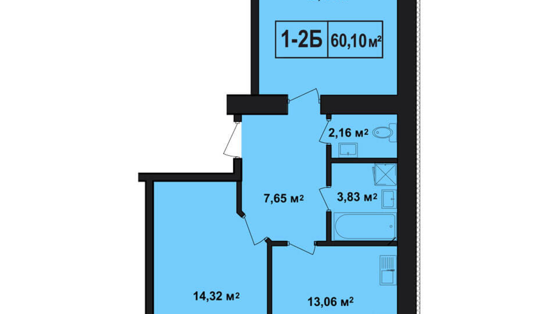 Планировка 2-комнатной квартиры в ЖК Покровский 60.1 м², фото 71990