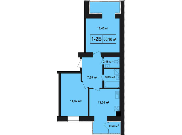 ЖК Покровський: планування 2-кімнатної квартири 60.1 м²
