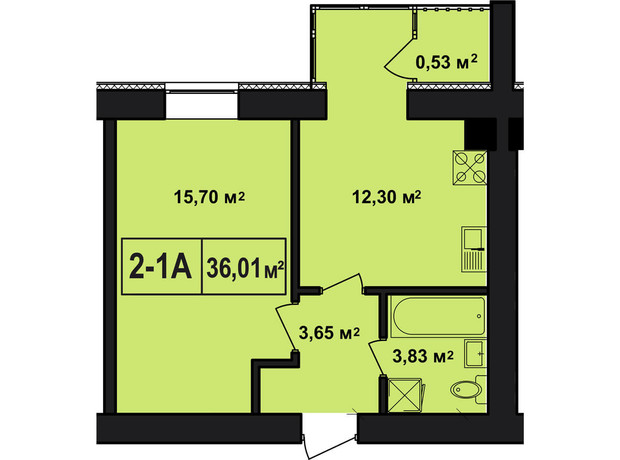 ЖК Покровський: планування 1-кімнатної квартири 36.01 м²