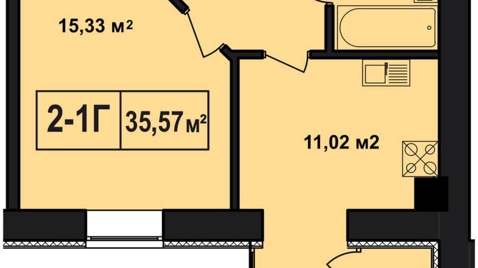 Планировка 1-комнатной квартиры в ЖК Покровский 35.57 м², фото 71995