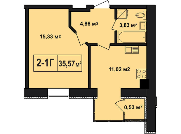 ЖК Покровський: планування 1-кімнатної квартири 35.57 м²