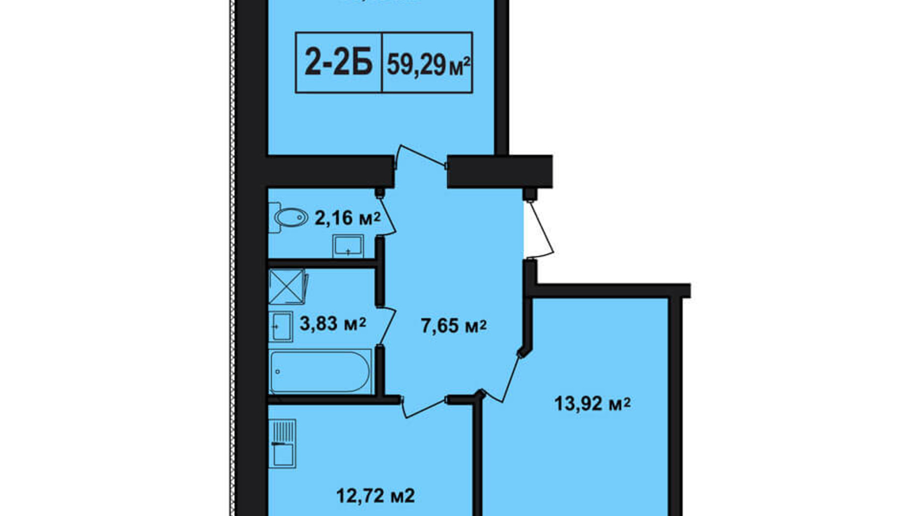 Планировка 2-комнатной квартиры в ЖК Покровский 59.29 м², фото 71998